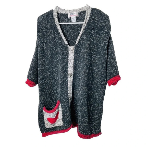 CST Studio Knit Sweater 2X Ramie Cotton Blend Heart Button Accent Stretch Womens - Picture 1 of 8